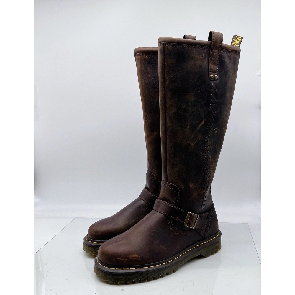 Dr. Martens Anistone Knee High Combat Biker Boots Brown Leather US W 11 M 10 - Picture 4 of 14